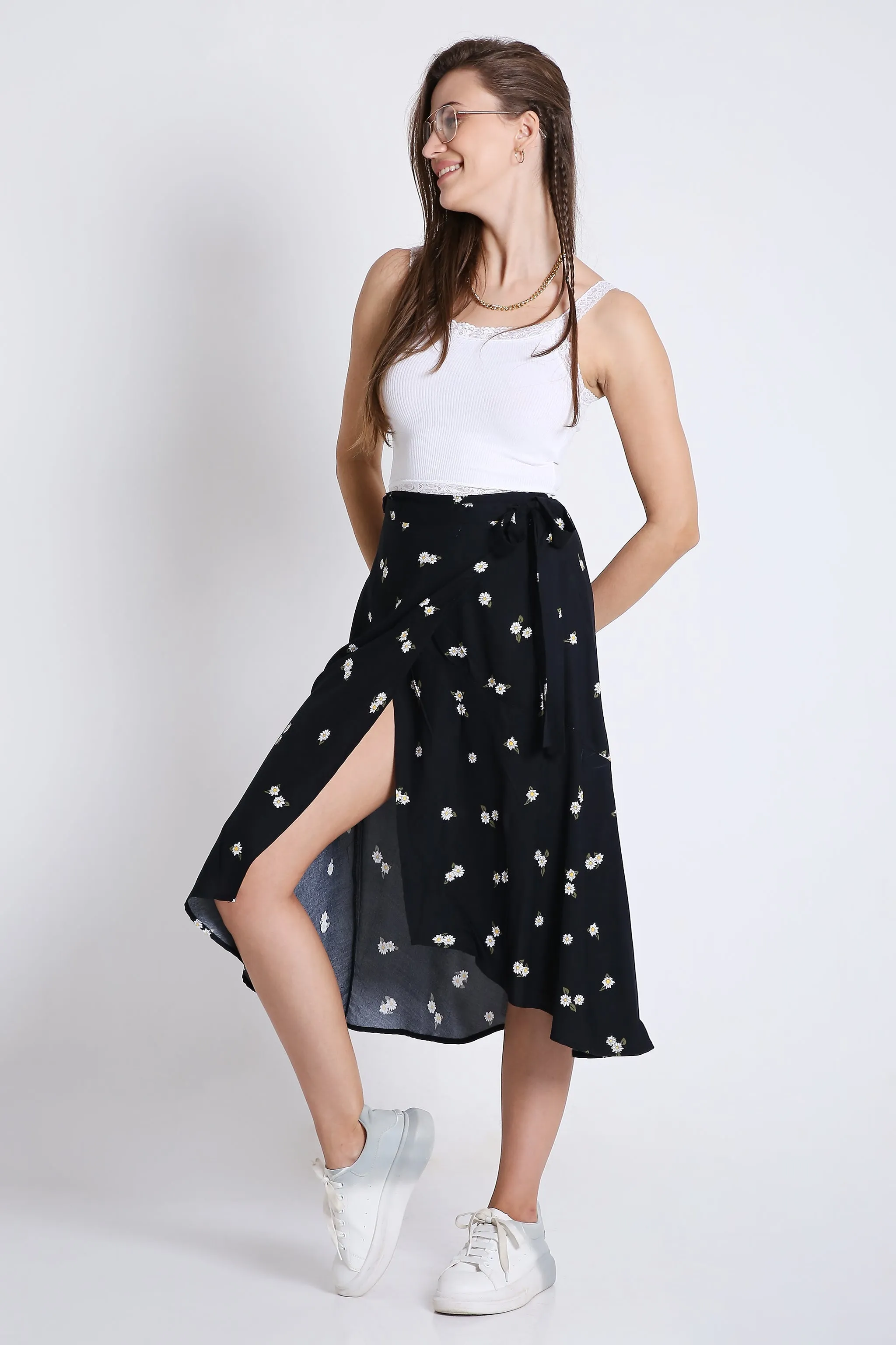 Wrap Around Printed Midi Skirt French Theory