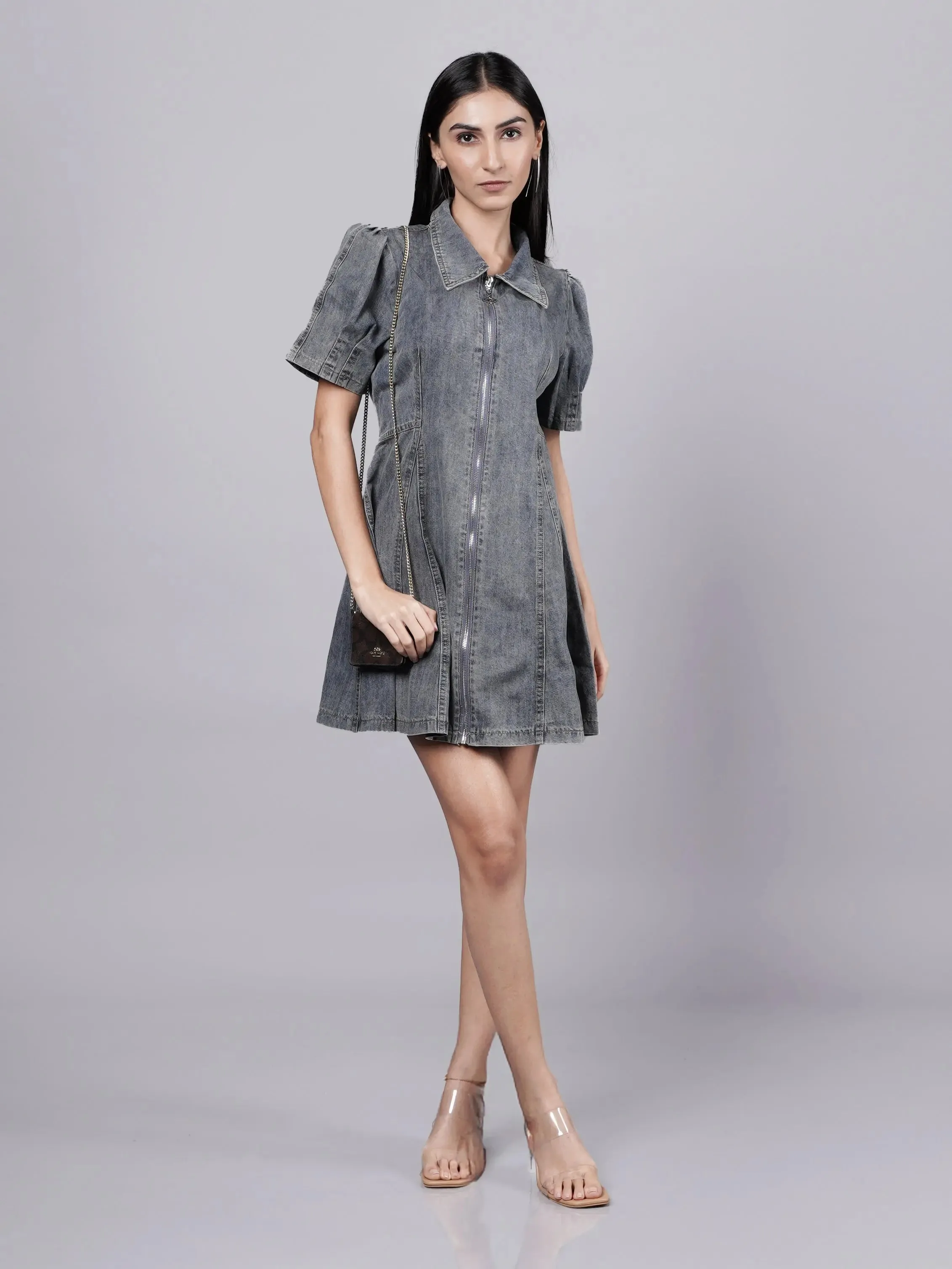 Y3K Style Grey Denim Dress French Theory