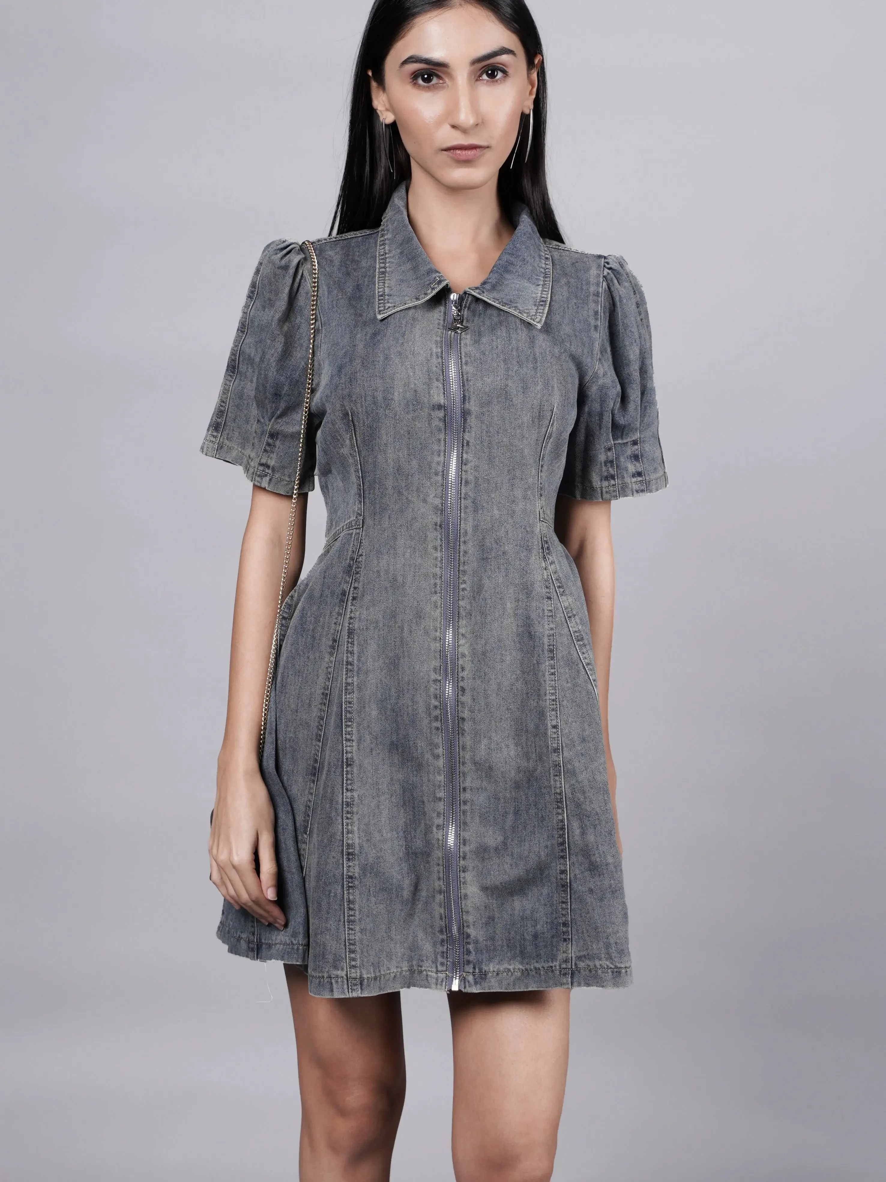 Y3K Style Grey Denim Dress French Theory